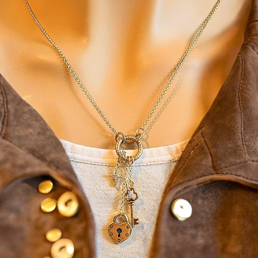 Gold Heart Lock Charm - Jewelry Designs