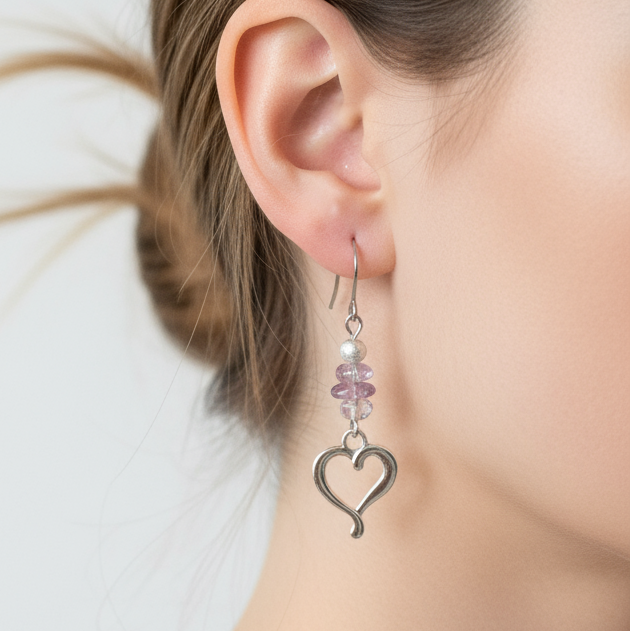Ametrine Heart dangle earrings, silver