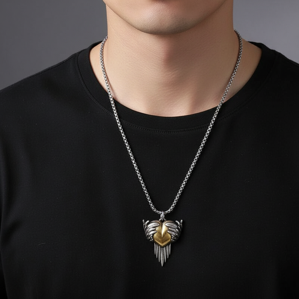 Angel Heart Hug Memory necklace, Silver - 24 inch, Unisex