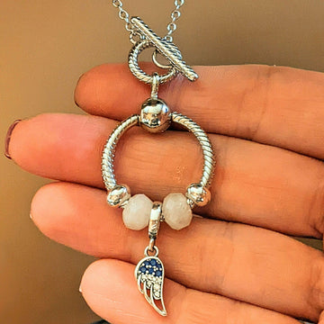 Angel Wing Sterling Silver Toggle Charm Necklace, 20 inches