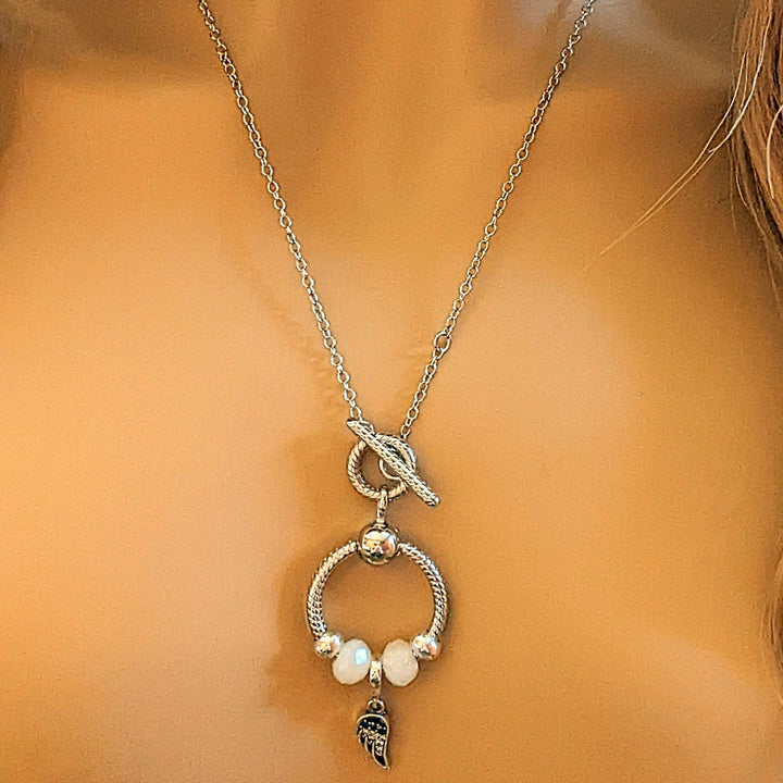 Angel Wing Sterling Silver Toggle Charm Necklace, 20 inches
