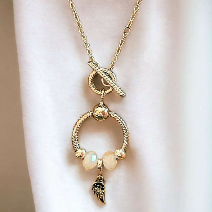 Angel Wing Sterling Silver Toggle Charm Necklace, 20 inches