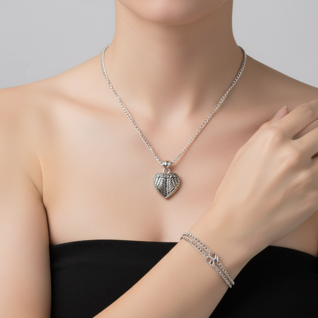 Angel Heart Memory necklace, Silver - 23 inch, Unisex