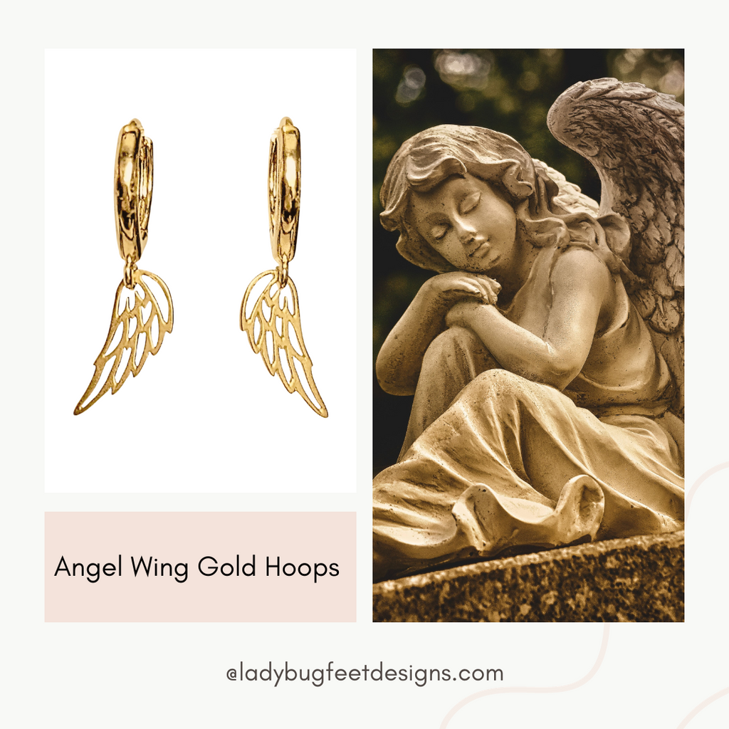 24K Gold Angel Wing Huggie Hoop earrings, 15mm Hoop Drop