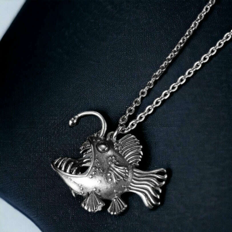 Anglerfish Stainless Steel pendant necklace, 22 inches