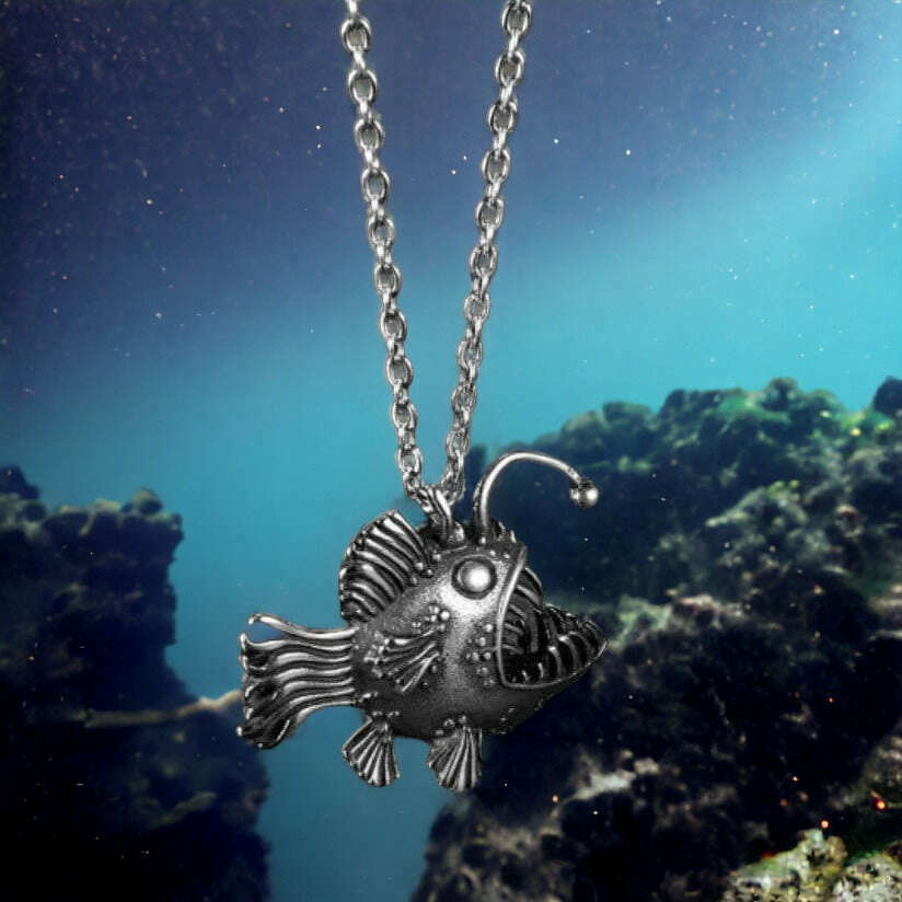Anglerfish Stainless Steel pendant necklace, 22 inches