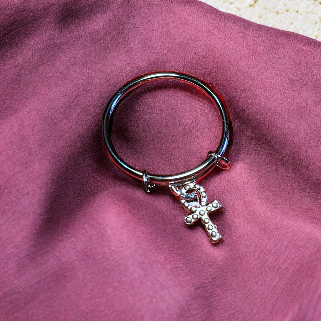 Ankh Cross Expandable Charm Ring