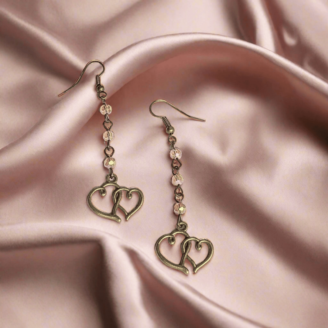 Antique Bronze Boho Double Heart dangle earrings
