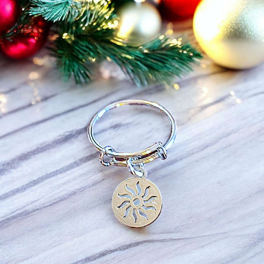 Aztec Sun Expandable Charm Ring
