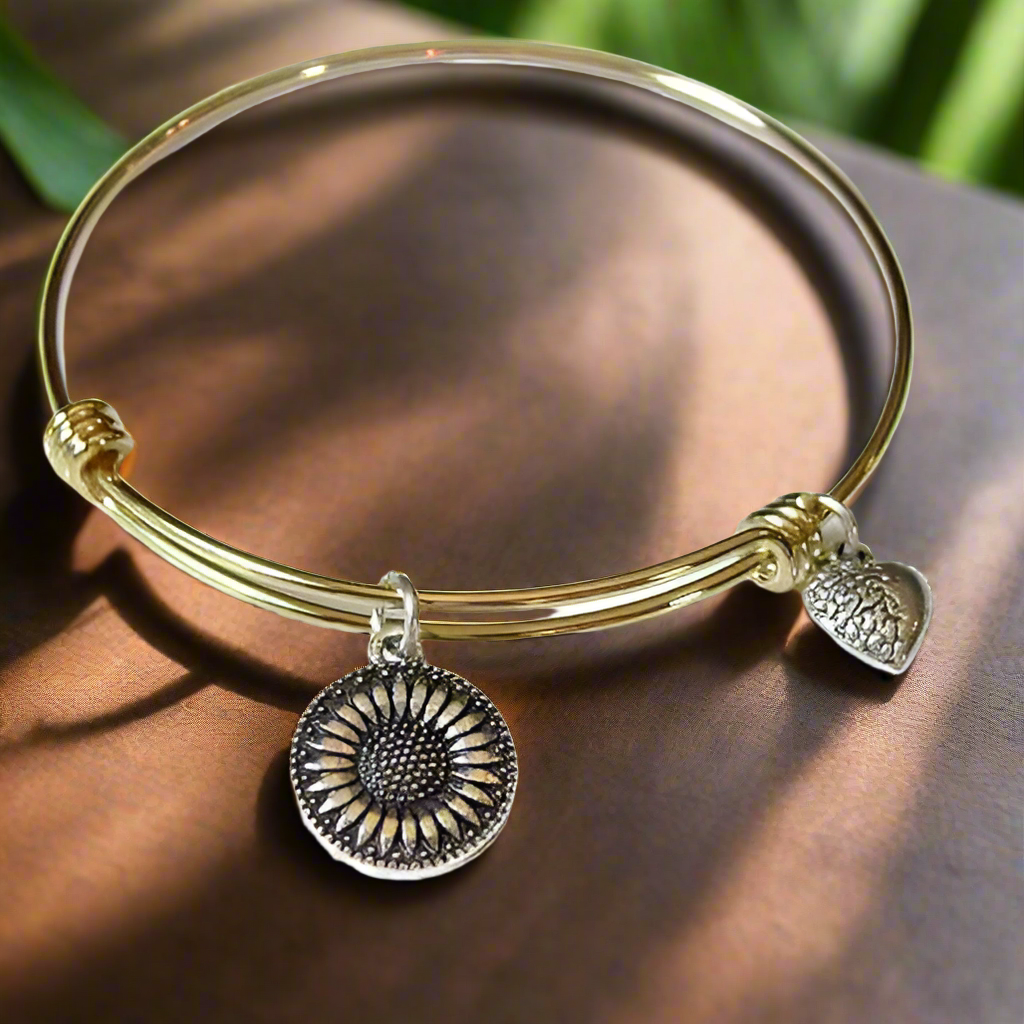 Two Tone Sunflower Charm bangle