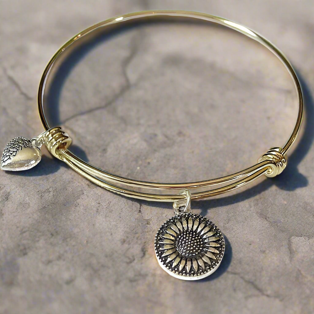 Two Tone Sunflower Charm bangle