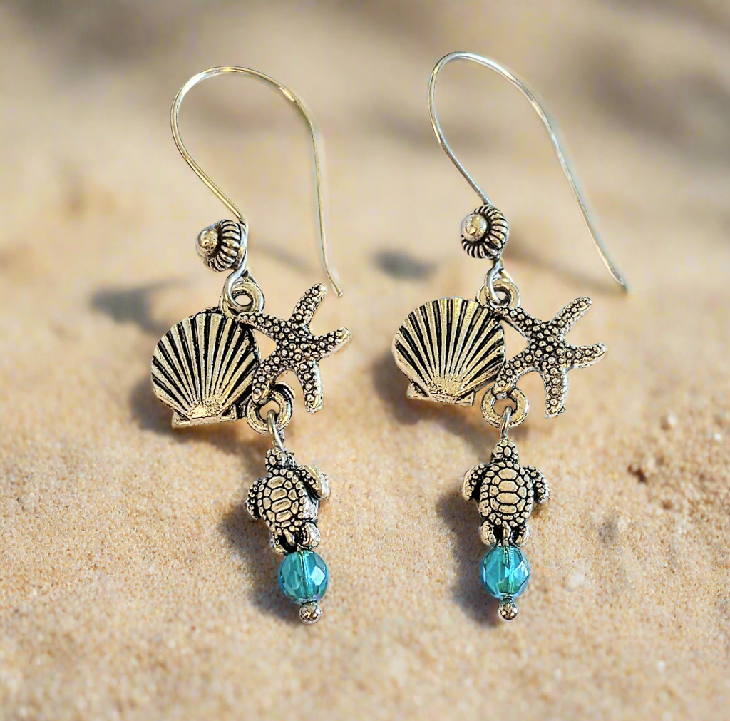 Beach Theme Earrings - Silver