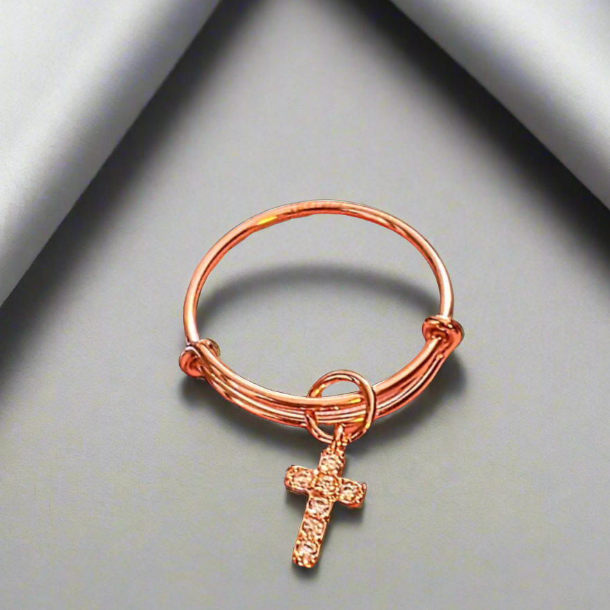 CZ Rose Gold Cross Ring 5-7