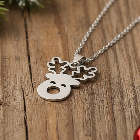 Christmas Necklace, Stainless Steel - 18 inch - Choose Yours! Reindeer