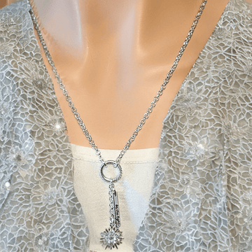 Be the Light CZ Starburst Charm Keeper Necklace - 18-24 inch