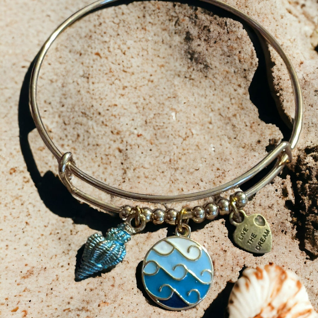 Ocean Wave Pendant Beaded Bangle bracelet