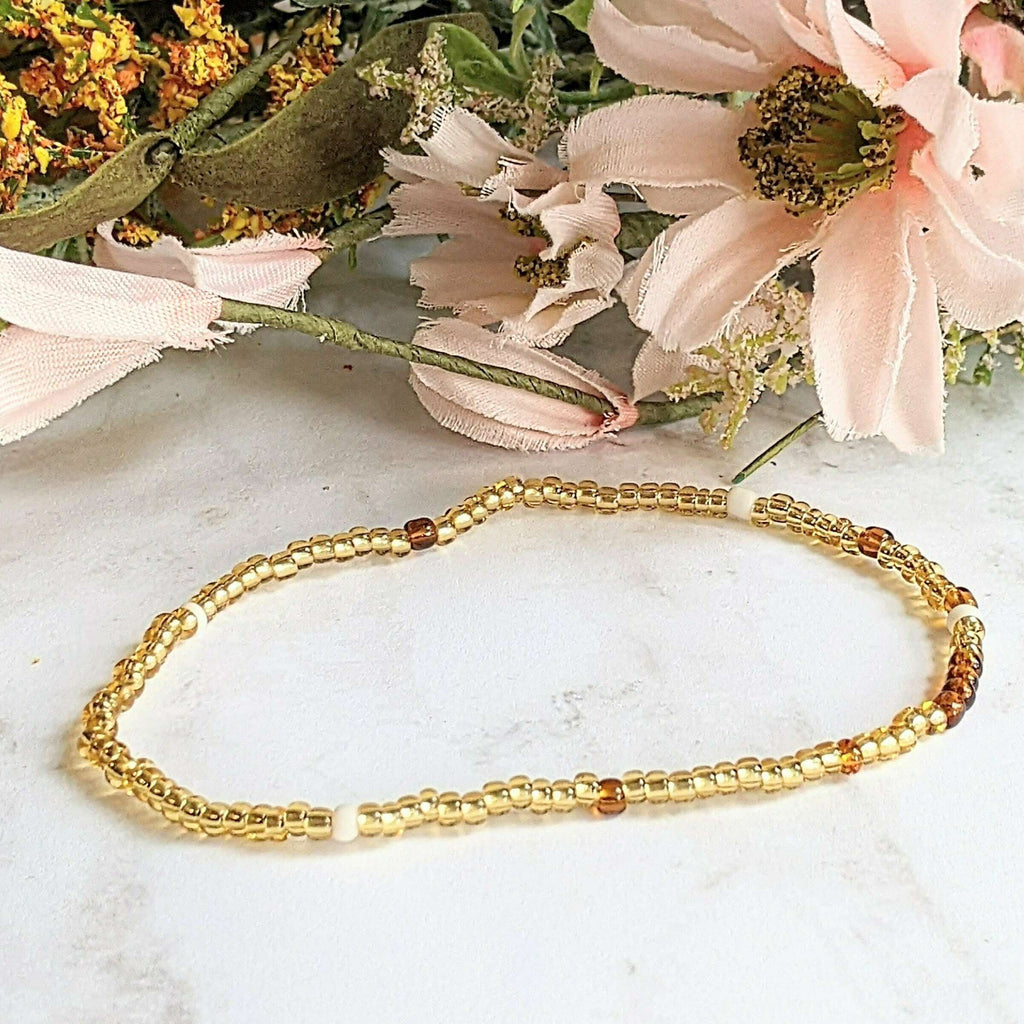 Beaded Stretch Cord Anklet-Beach Tan
