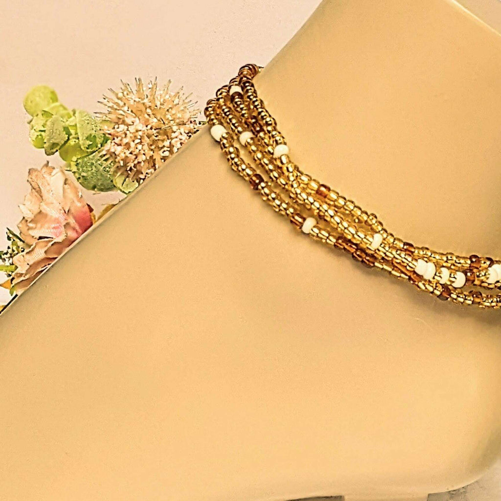 Beaded Stretch Cord Anklet-Beach Tan