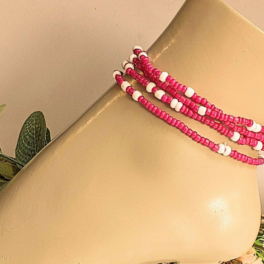 Beaded Stretch Cord Anklet-Fuchsia