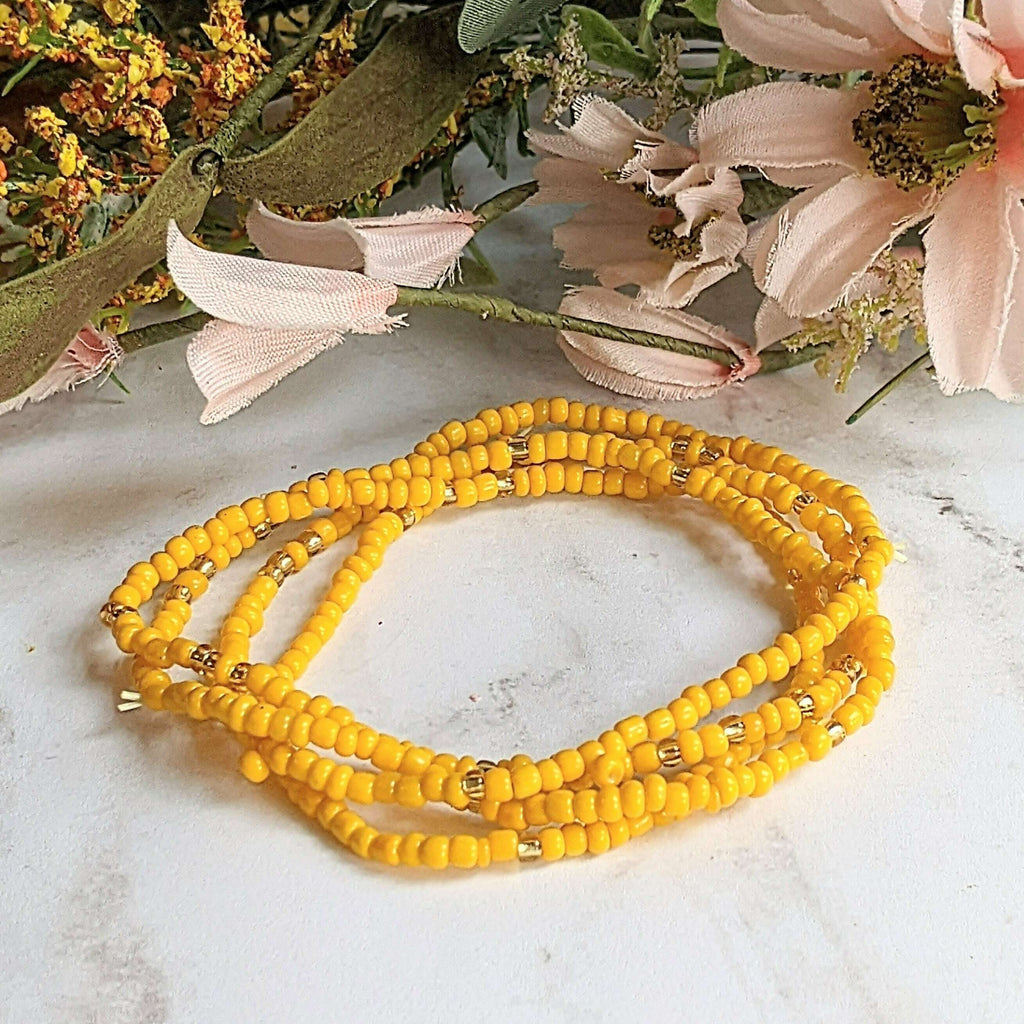 Beaded Stretch Cord Anklet-Golden