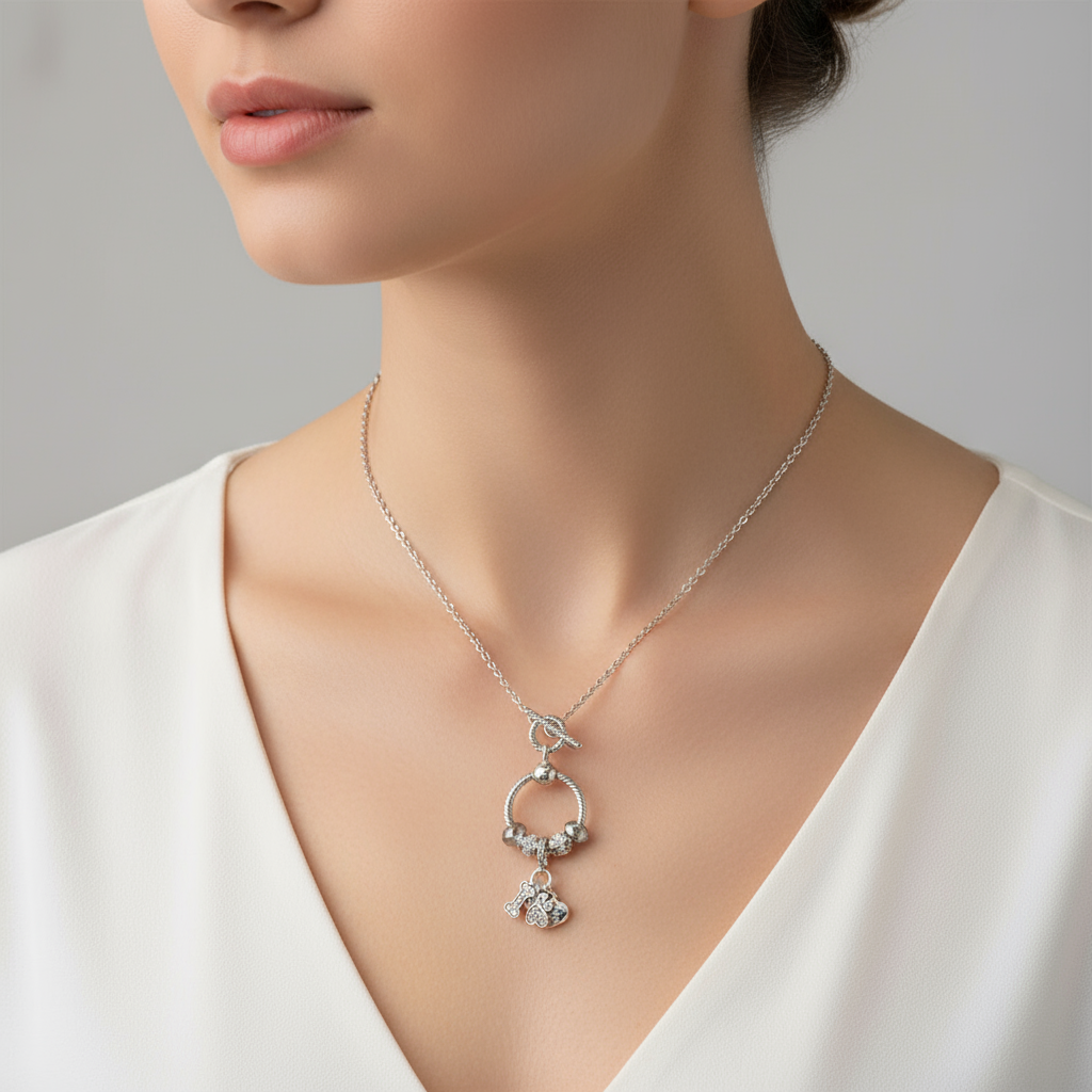 Best Friend Sterling Silver Toggle Charm Necklace, 20 inches