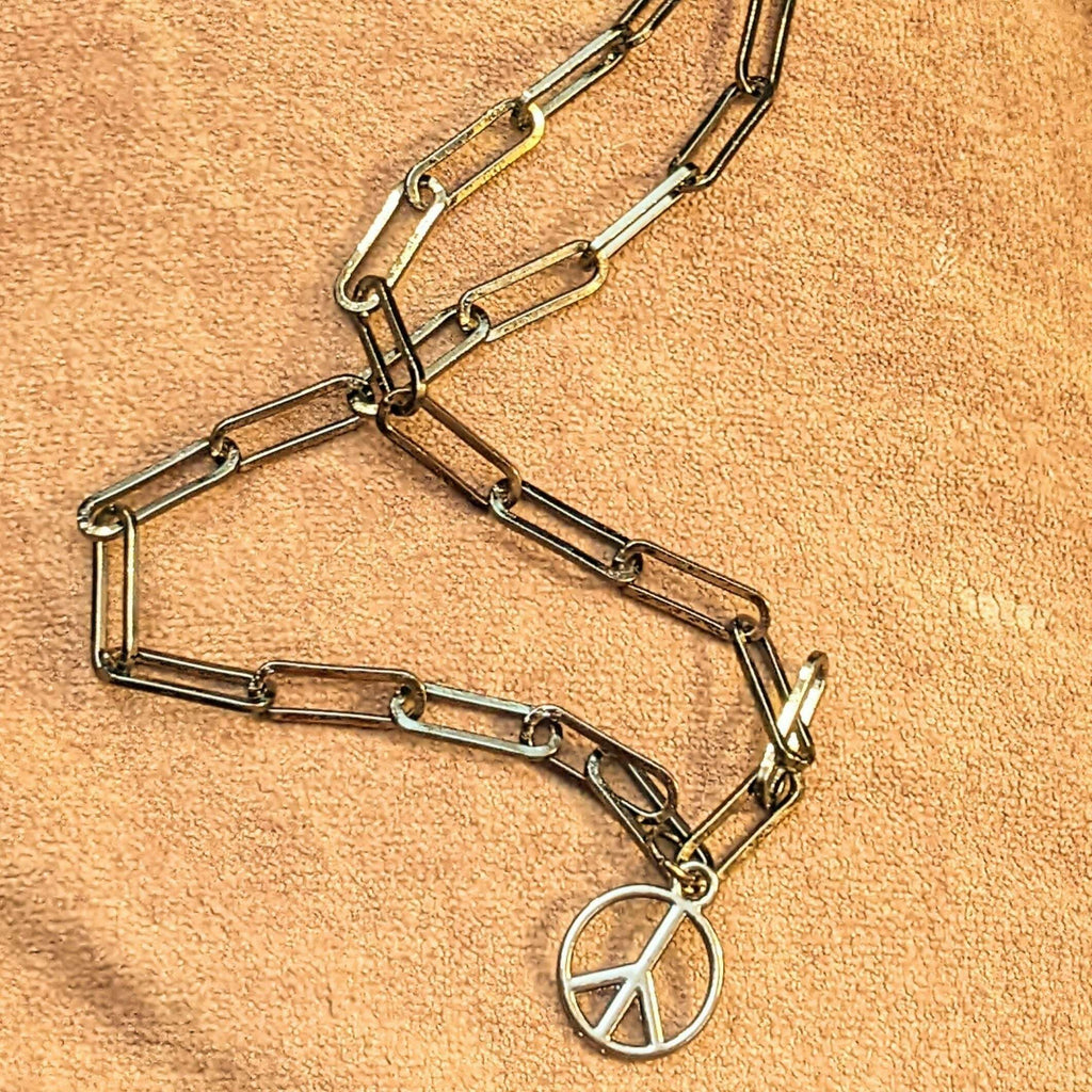 Black Gunmetal Peace Sign charm necklace, up to 24 inch - Unisex
