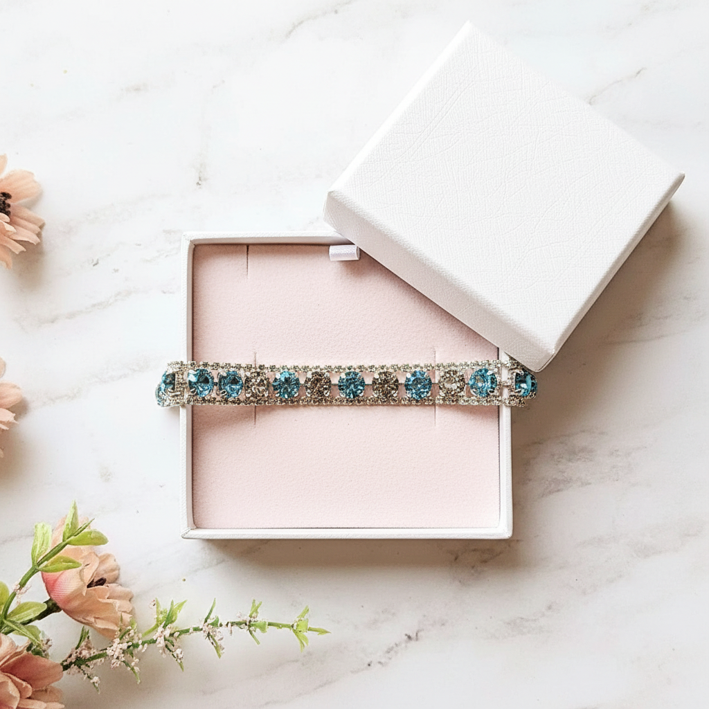 Blue Multi Faceted Crystal Rhinestone Bracelet-Bridal Jewelry-Child Size