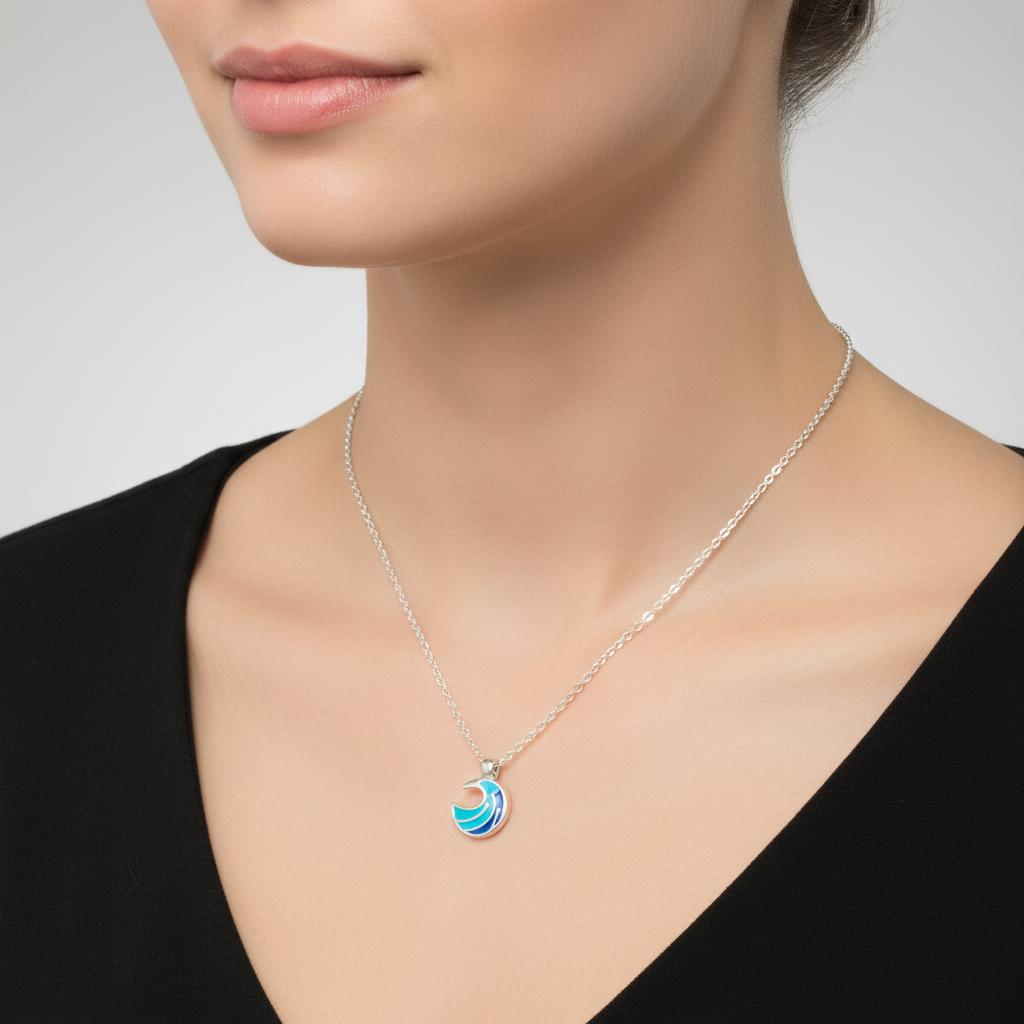 Blue Ocean Wave necklace, 18 inch