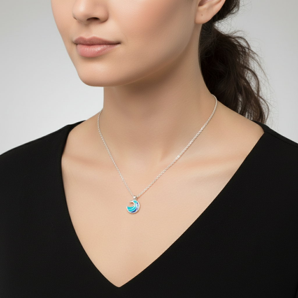 Blue Ocean Wave necklace, 18 inch