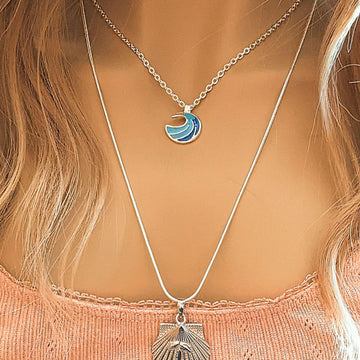 Blue Ocean Wave necklace, 18 inch