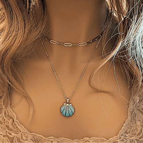 Blue Scallop Shell necklace set