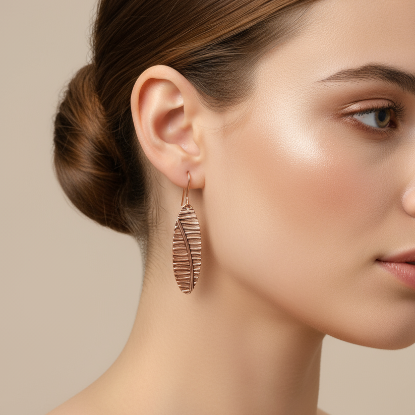 Boho Leaf Copper Dangle Earrings