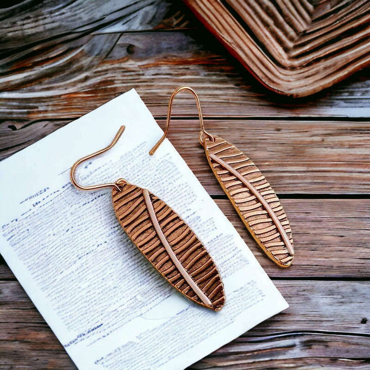 Boho Leaf Copper Dangle Earrings