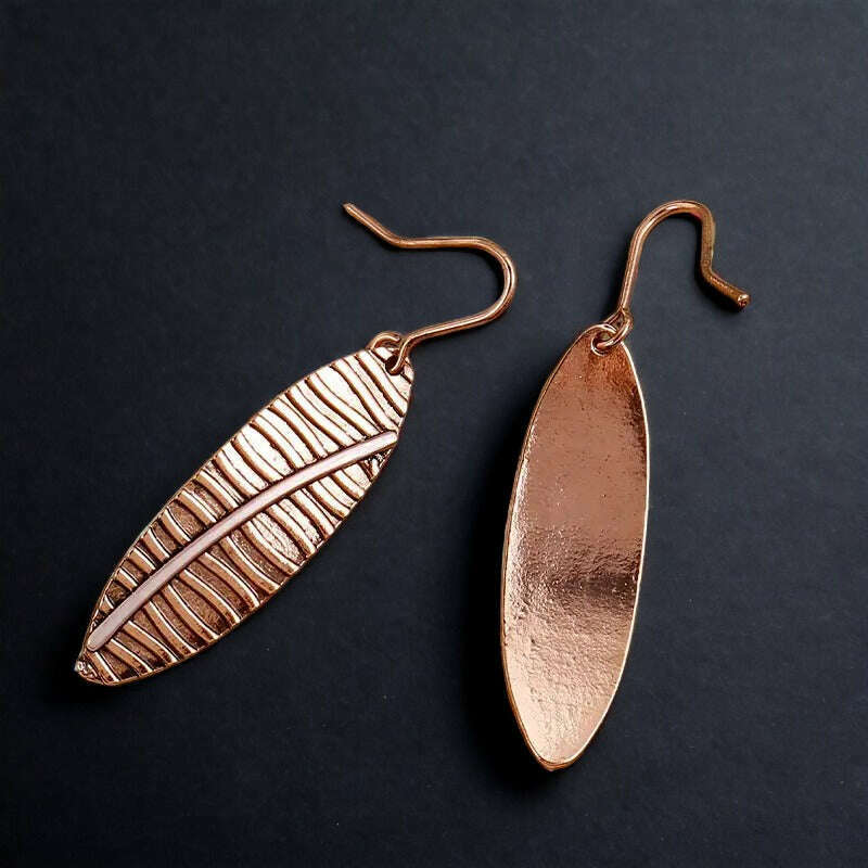 Boho Leaf Copper Dangle Earrings