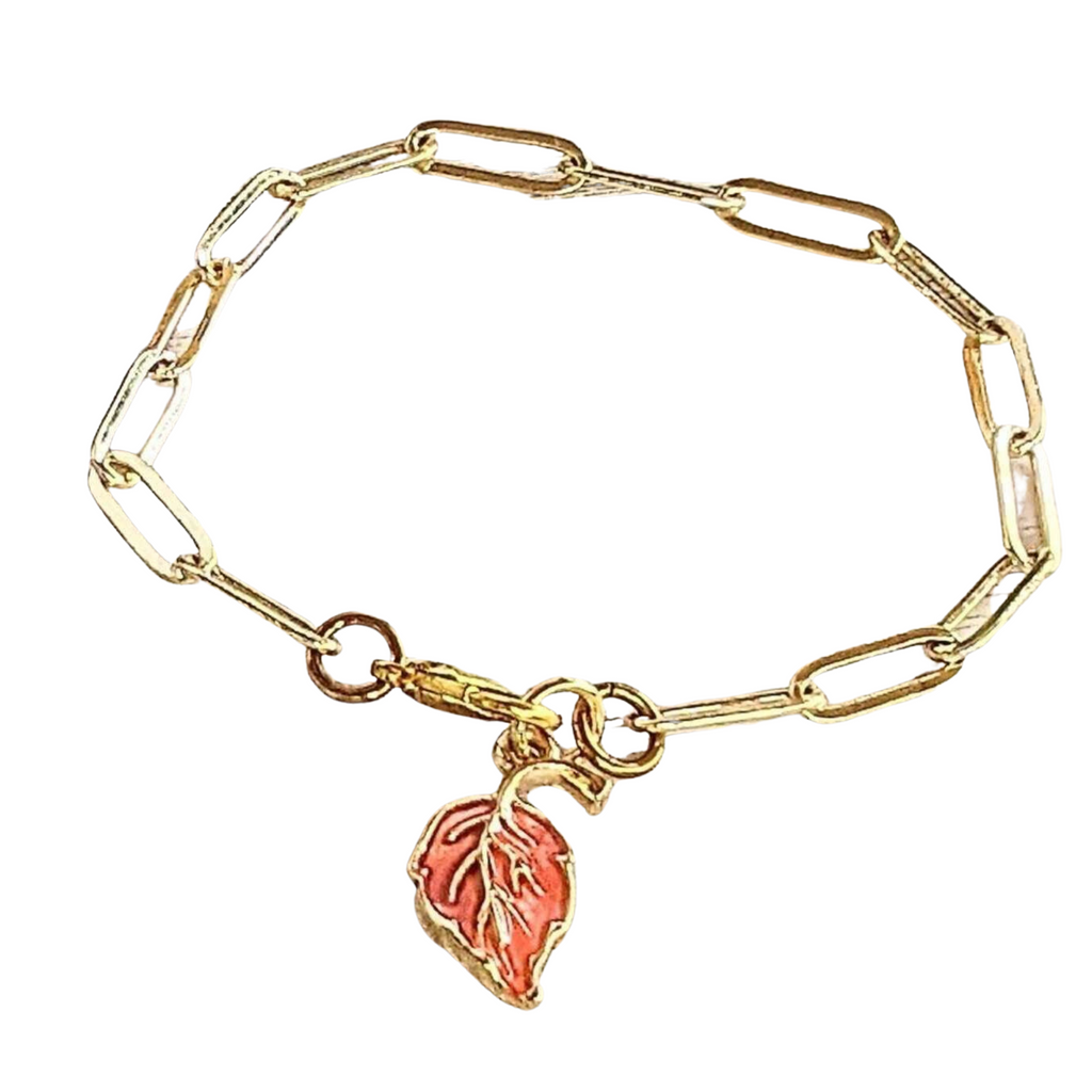 Autumn Leaf Gold Paperclip Chain Bracelet