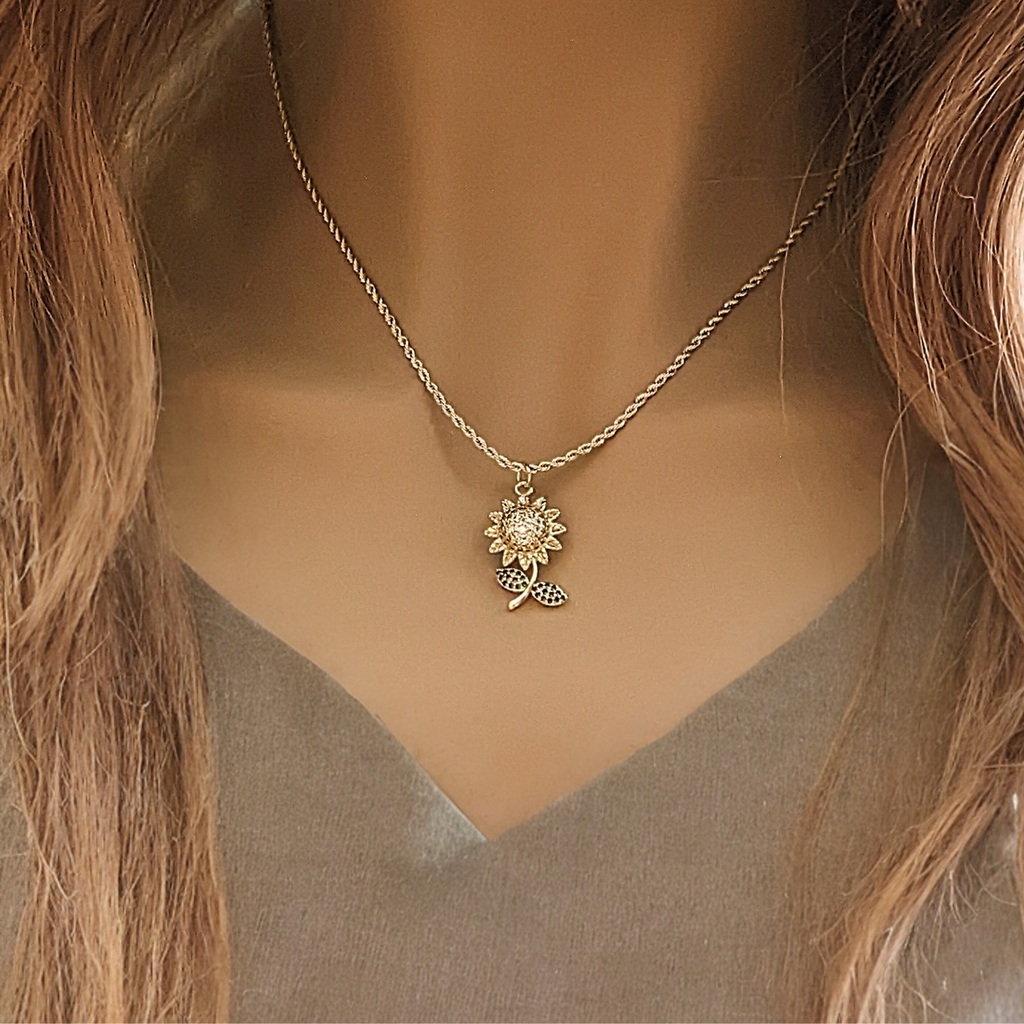 Gold CZ Daisy/Sunflower Necklace, 20 inch
