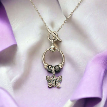 Butterfly Sterling Silver Toggle Charm Necklace, 20 inches