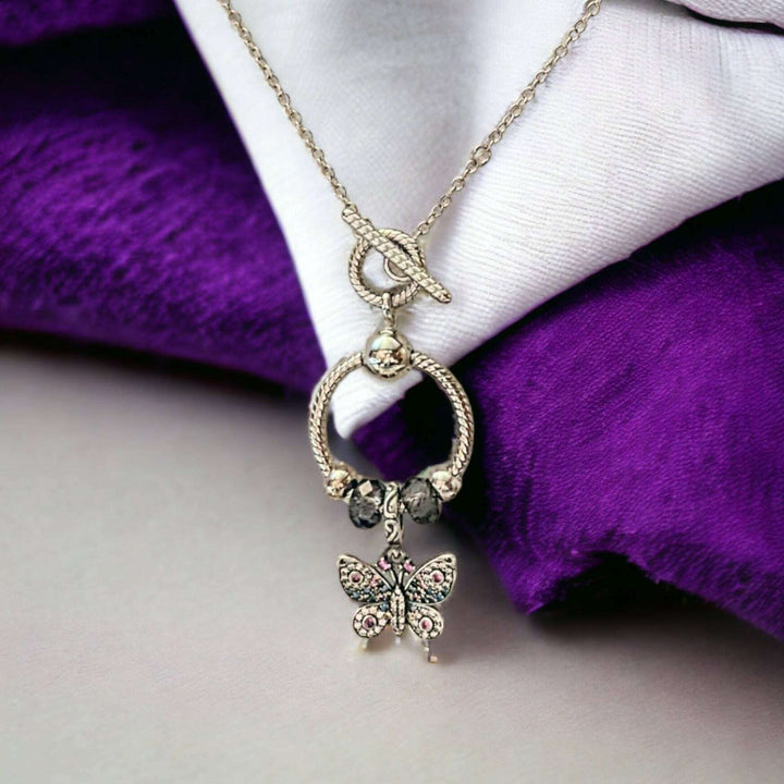 Butterfly Sterling Silver Toggle Charm Necklace, 20 inches