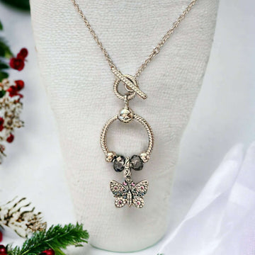 Butterfly Sterling Silver Toggle Charm Necklace, 20 inches