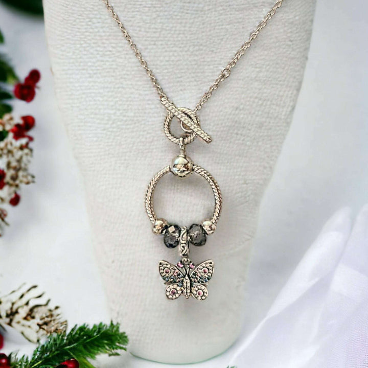 Butterfly Sterling Silver Toggle Charm Necklace, 20 inches
