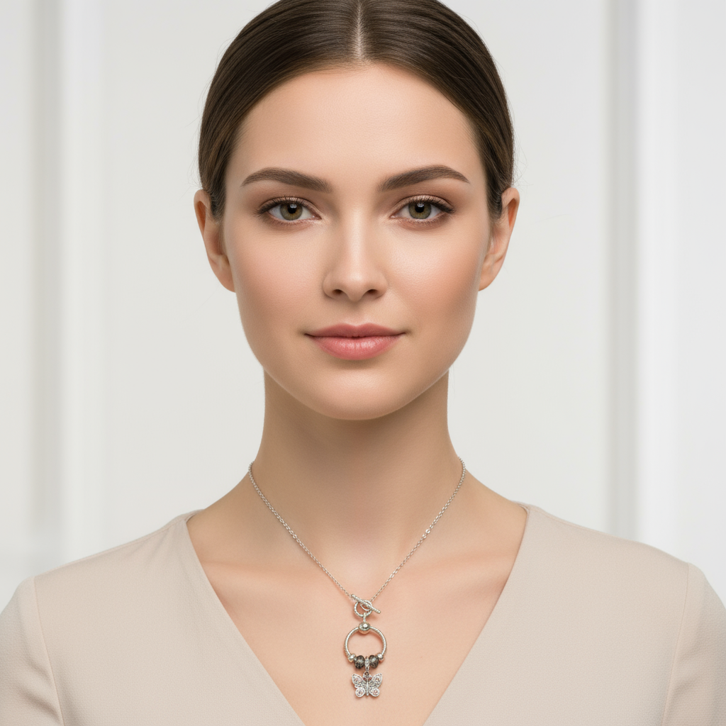 Butterfly Sterling Silver Toggle Charm Necklace, 20 inches