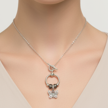 Butterfly Sterling Silver Toggle Charm Necklace, 20 inches
