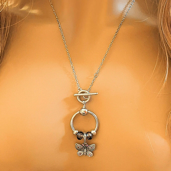 Butterfly Sterling Silver Toggle Charm Necklace, 20 inches