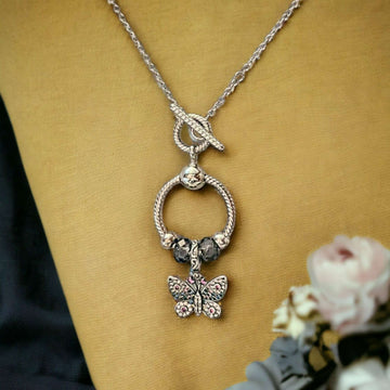 Butterfly Sterling Silver Toggle Charm Necklace, 20 inches