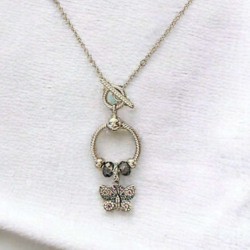 Butterfly Sterling Silver Toggle Charm Necklace, 20 inches