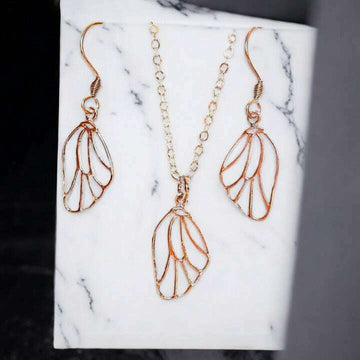 Butterfly/Fairy Wing Rose Gold necklace/earrings set, 18 inch