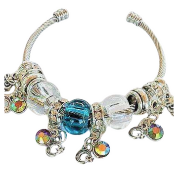 Crescent Moon Star Euro Cuff Bangle, Silver