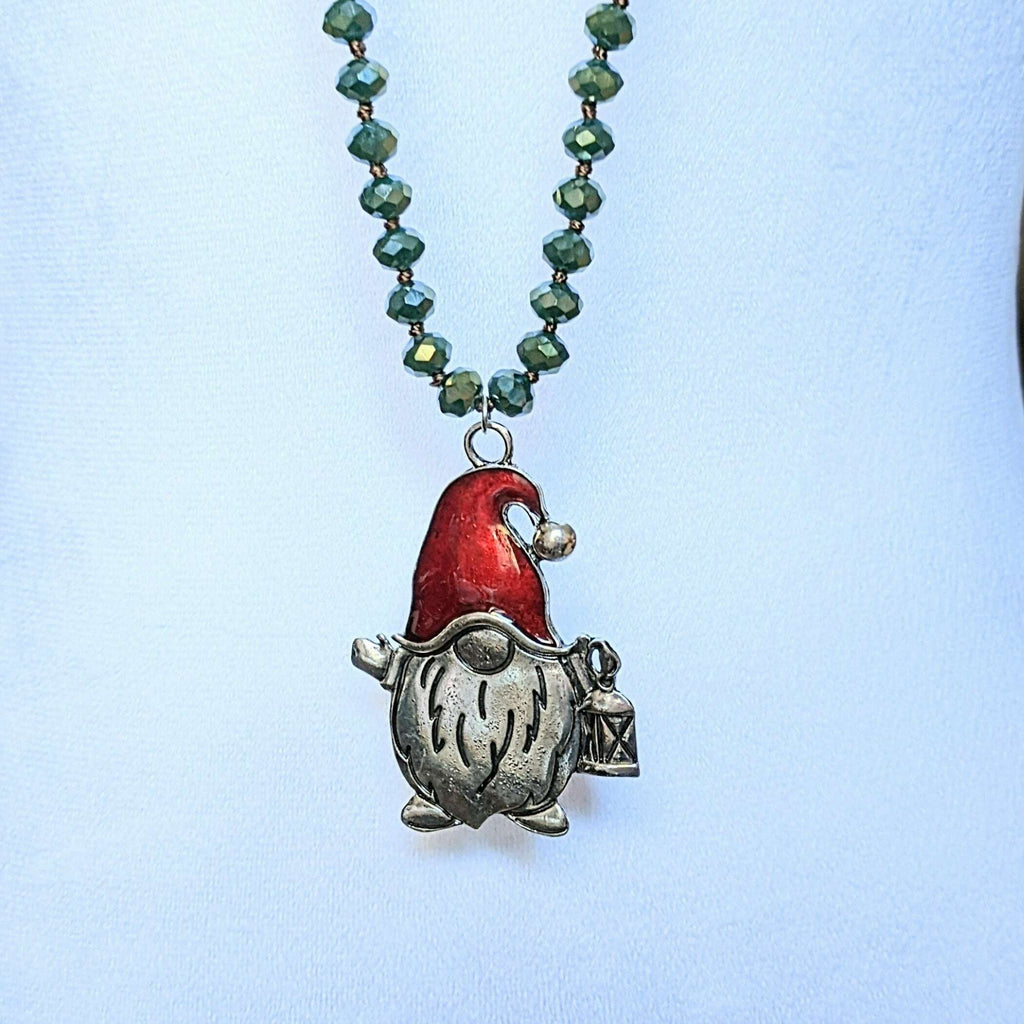 Christmas Gnome Beaded Necklace-36 inch Green