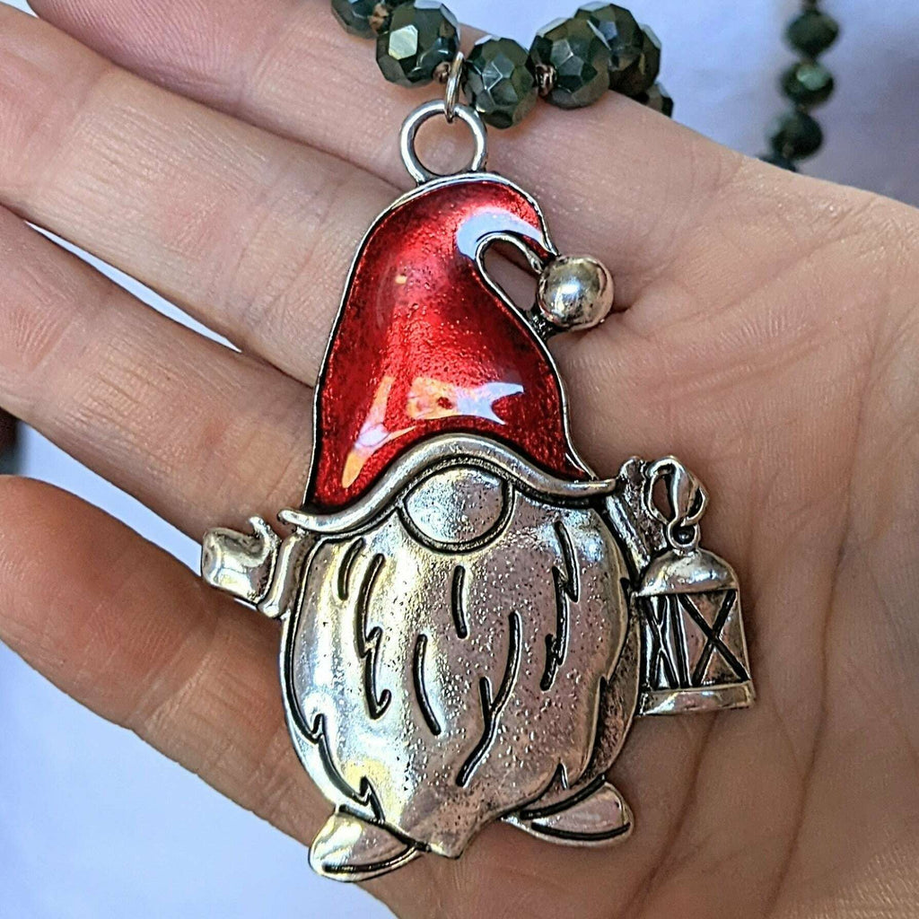 Christmas Gnome Beaded Necklace-36 inch