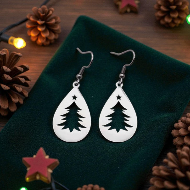 Christmas Tree Drop earrings - Silver